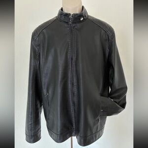 H.C. KAIXING Mens Sz L Black PU Leather Zip Rider Biker Jacket Zipper Pockets